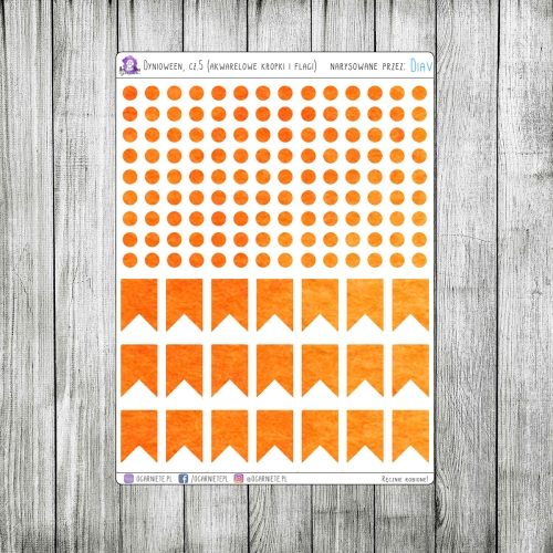 kropki i flagi do bullet journal pomarańczowe