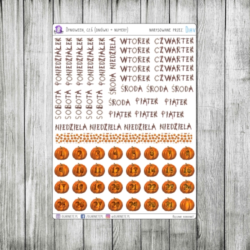 numery i dni tygodnia halloween bullet journal