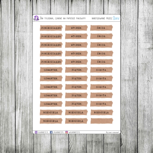 czarne dni tygodnia na papierze pakowym