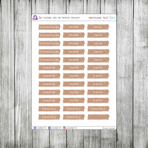 dni tygodnia na papierze pakowym