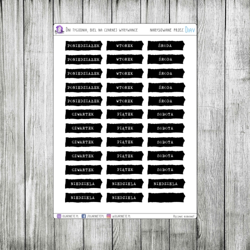 dni tygodnia na czarnym tle