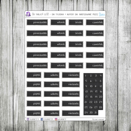tablicowe dni tygodnia