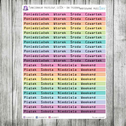 dni tygodnia w formie naklejek
