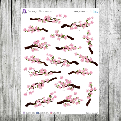 naklejki z kwiatem wiśni do Bullet Journal