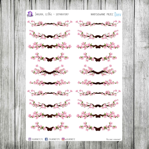 naklejki z kwiatami wiśni do Bullet Journal