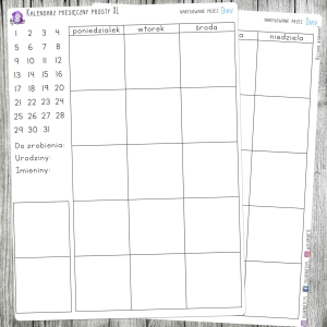 Kalendarz  miesięczny uniwersalny, rozmiar XL, v.1