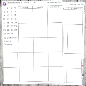 Kalendarz  miesięczny uniwersalny, rozmiar XL, v.2