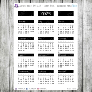 Kalendarz roczny 2025 v.02a - czarne, 1 naklejka