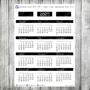 Kalendarz roczny 2025 v.02b - czarne, 13 naklejek