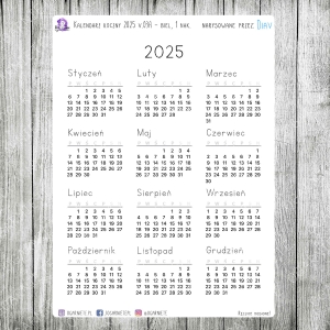 Kalendarz roczny 2025 v.03a - białe, 1 naklejka