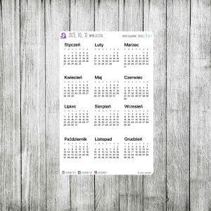 Kalendarz roczny 2025 w wersji XS, 12 naklejek