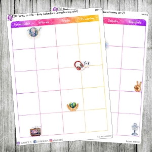 ESC Party, cz.07b - duży kalendarz miesięczny na dwie strony - z dekoracjami